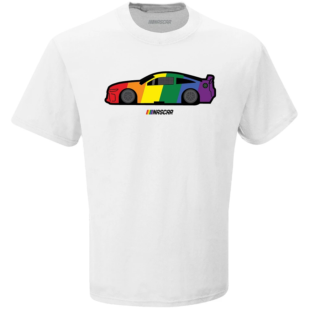 Men's Checkered Flag White NASCAR Rainbow Car T-Shirt