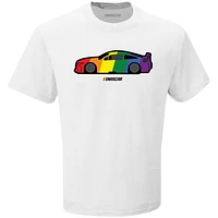 Men's Checkered Flag White NASCAR Rainbow Car T-Shirt