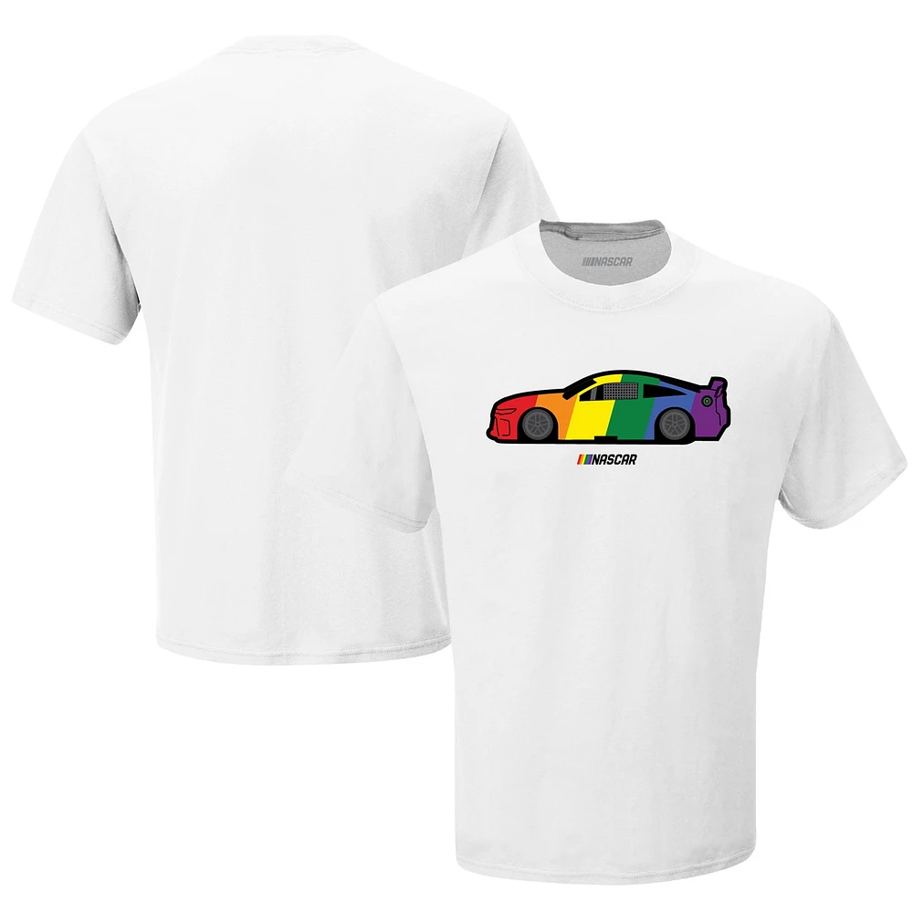 Men's Checkered Flag White NASCAR Rainbow Car T-Shirt