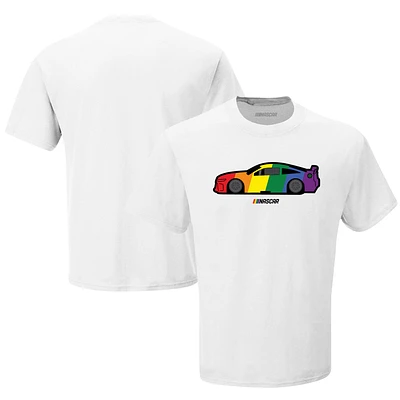 T-shirt de voiture drapeau arc-en-ciel NASCAR à damier blanc pour homme