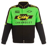 Veste d'uniforme en sergé à boutons-pression JH Design pour hommes, noir/vert NASCAR City Chevrolet Legend