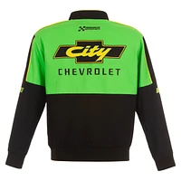 Veste d'uniforme en sergé à boutons-pression JH Design pour hommes, noir/vert NASCAR City Chevrolet Legend