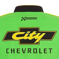 Veste d'uniforme en sergé à boutons-pression JH Design pour hommes, noir/vert NASCAR City Chevrolet Legend