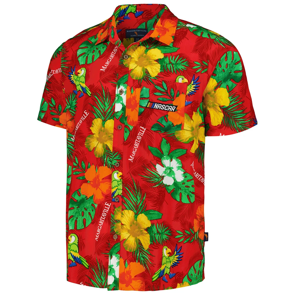Men's Margaritaville Red NASCAR Island Life Floral Party Full-Button Shirt