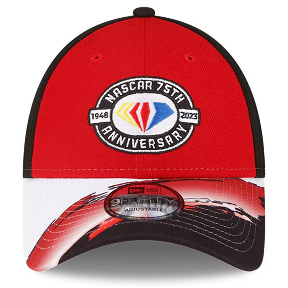 Men's New Era Red/Black NASCAR 75th Aniversary 9FORTY Visor Streak Snapback Adjustable Hat