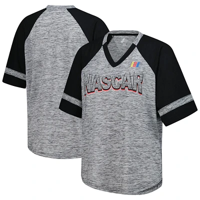 T-shirt à col en V raglan surdimensionné pour femme G-III 4Her par Carl Banks gris chiné NASCAR Hall of Fame