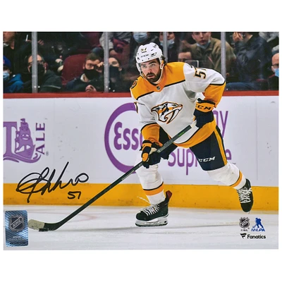 Maillot blanc autographié de 8" x 10" de Dante Fabbro par les Predators de Nashville avec photo de la rondelle