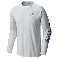 Men's  Columbia White Nashville Predators Terminal Tackle Omni-Shade Raglan Long Sleeve T-Shirt