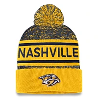 Men's Fanatics Gold/Navy Nashville Predators Authentic Pro Cuffed Knit Hat with Pom