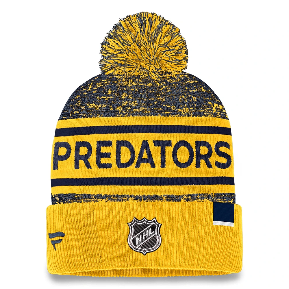 Men's Fanatics Gold/Navy Nashville Predators Authentic Pro Cuffed Knit Hat with Pom