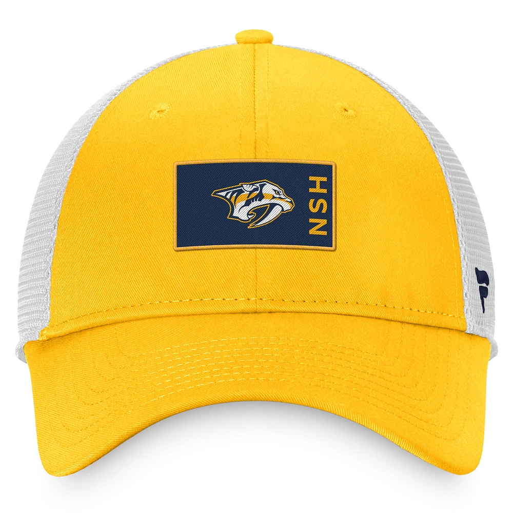 Men's Fanatics Gold/White Nashville Predators Authentic Pro Rink Trucker Snapback Hat