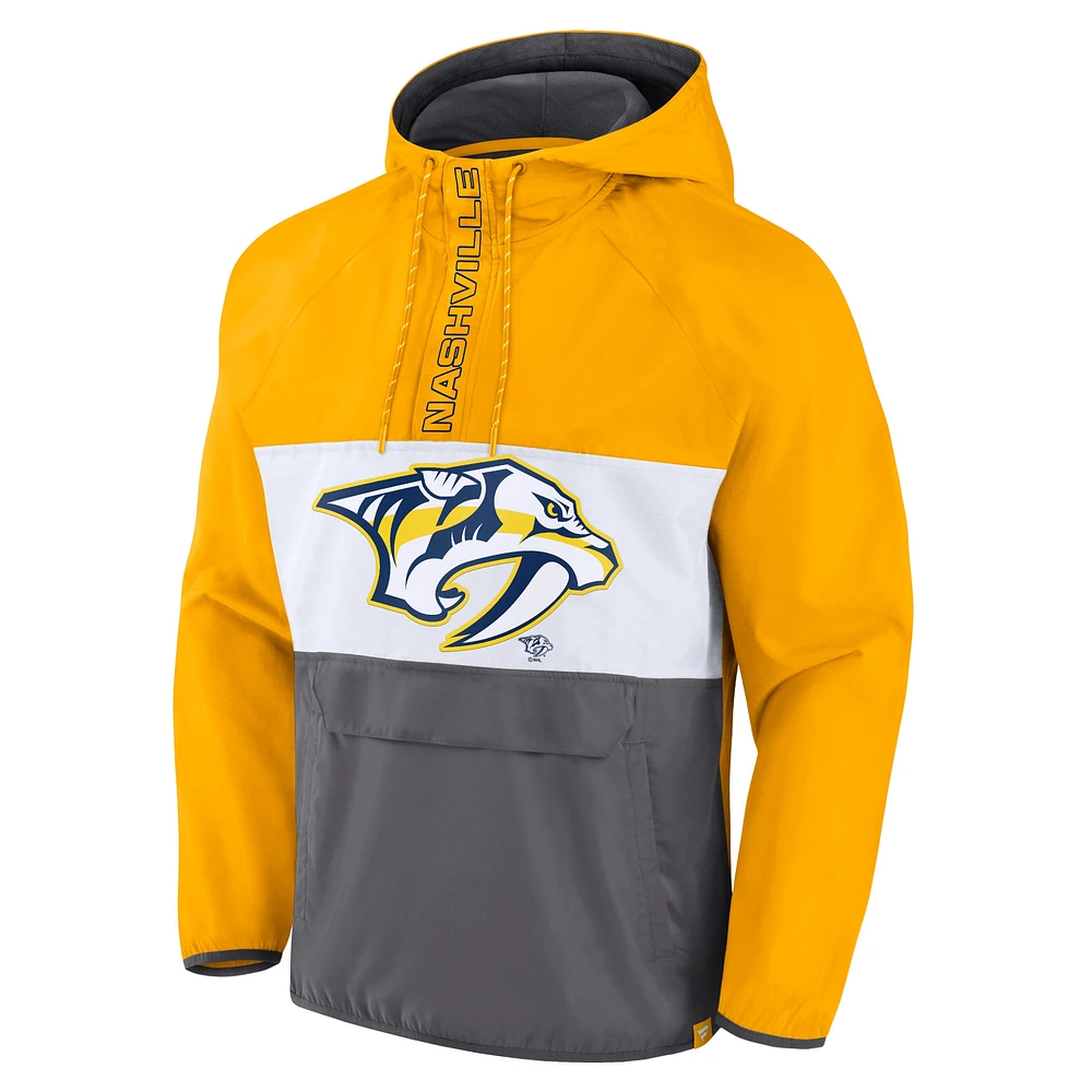 Veste à capuche demi-zip Fanatics Gold Nashville Predators Flagrant Foul Anorak Raglan pour hommes