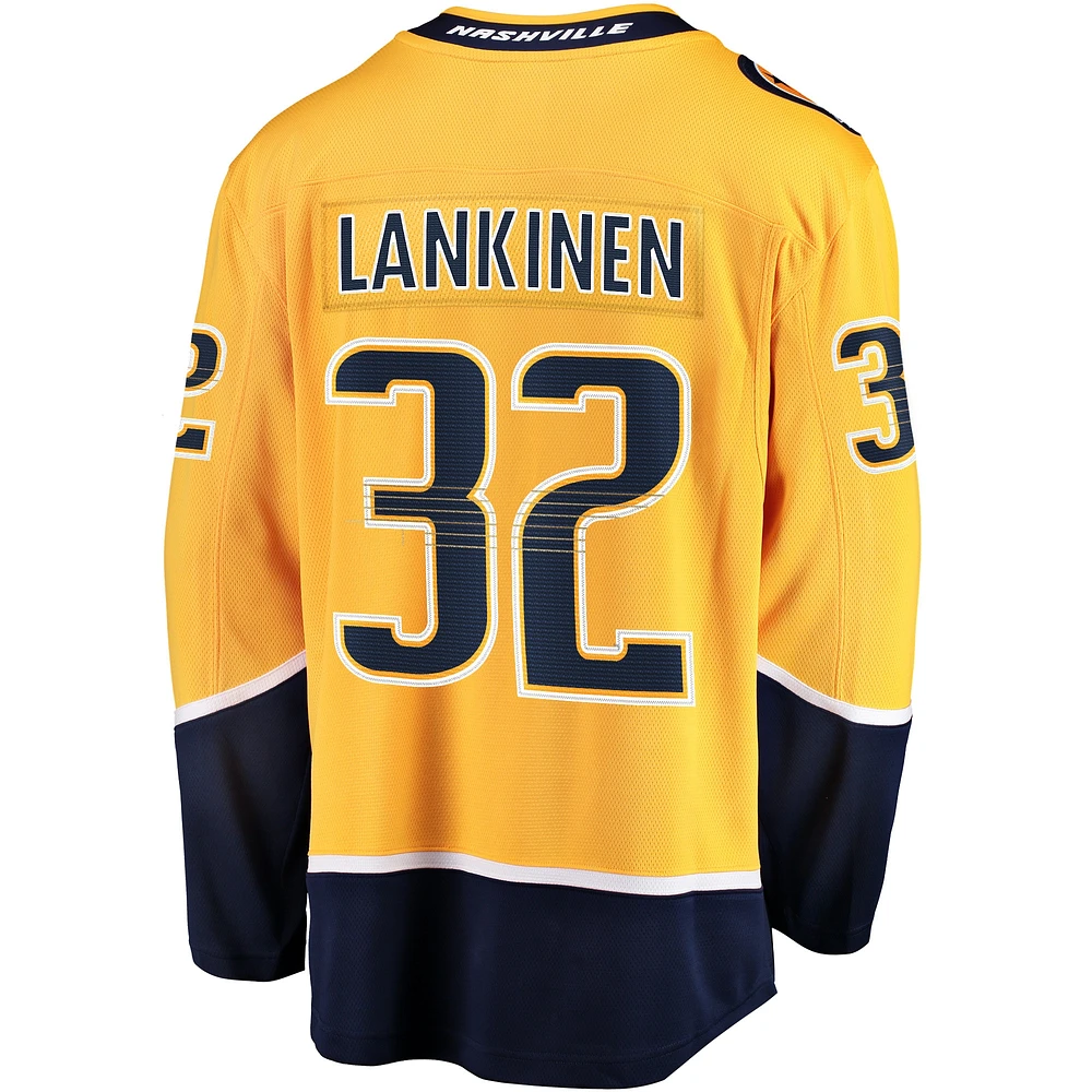 Fanatics pour hommes Kevin Lankinen Gold Nashville Predators Maillot de joueur échappé à domicile