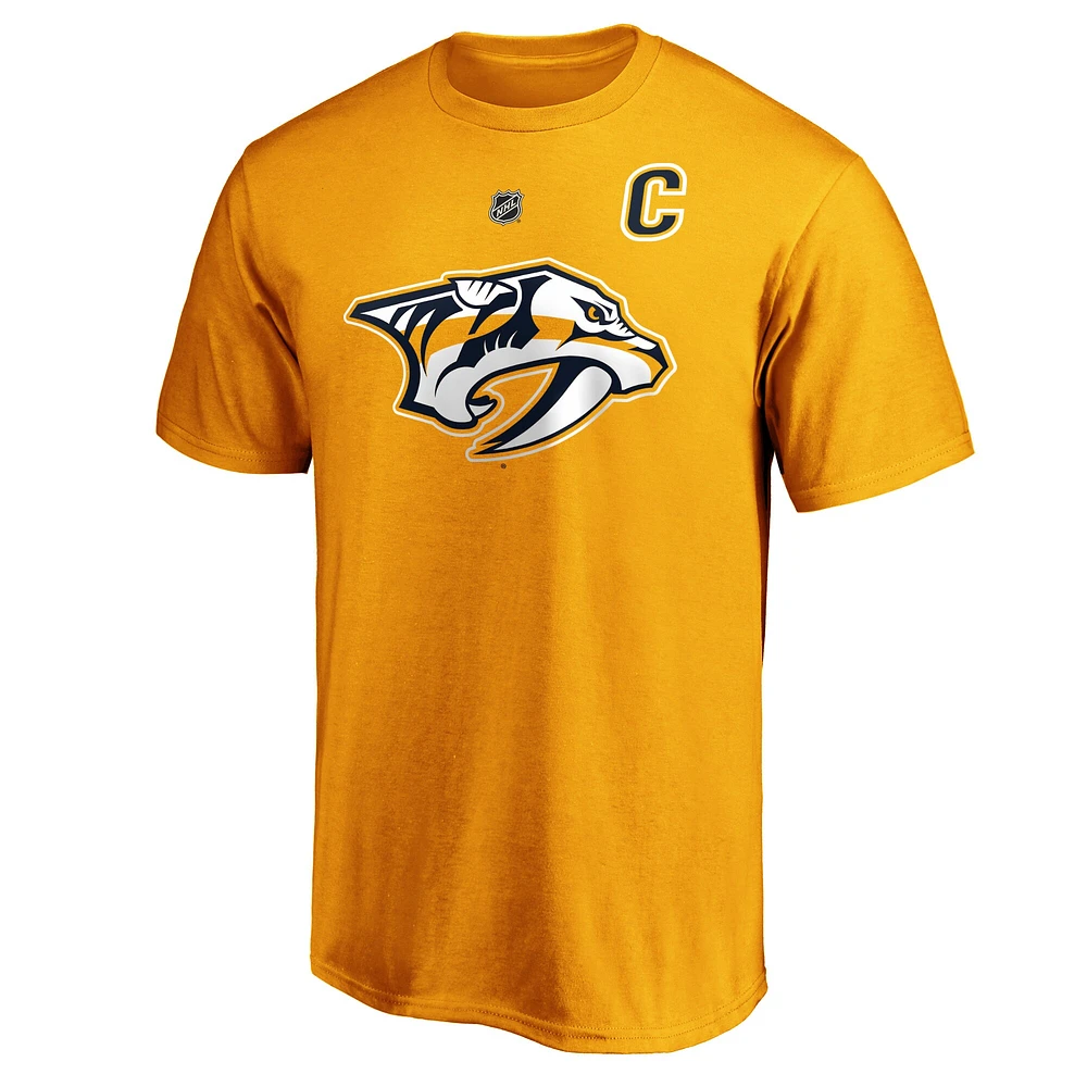 Men's Fanatics Roman Josi Gold Nashville Predators Authentic Stack Player Name & Number T-Shirt