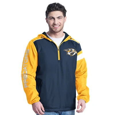 Veste à capuche demi-zip latéral G-III Sports by Carl Banks bleu marine/doré pour homme des Nashville Predators