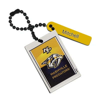 White Nashville Predators Personalized Leather Rectangle Bag Tag