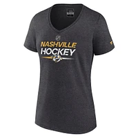 Women's Fanatics Heather Charcoal Nashville Predators Authentic Pro Primary V-Neck T-Shirt