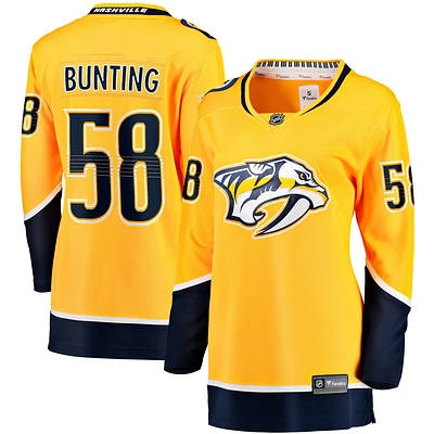 Maillot Michael Bunting Gold des Predators de Nashville pour femmes, équipe d'échappée à domicile