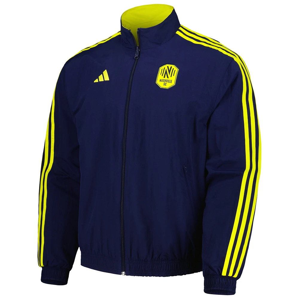 Men's adidas Navy/Yellow Nashville SC 2023 On-Field Anthem Full-Zip Reversible Team Jacket