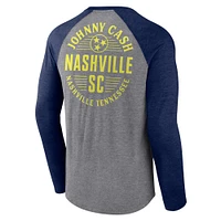 Men's Fanatics Heather Gray Nashville SC x Johnny Cash Lines Tri-Blend Raglan Long Sleeve T-Shirt