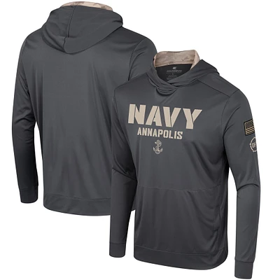 T-shirt à capuche manches longues pour hommes Colosseum Charcoal Navy Midshipmen OHT Military Appréciation