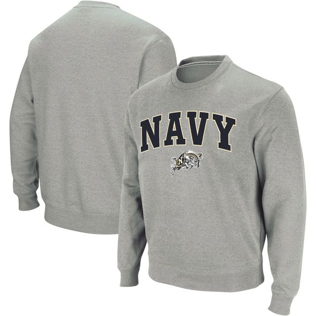 Colosseum Heather Grey Navy Midshipmen Arch & Logo Crew Neck Sweat-shirt pour homme