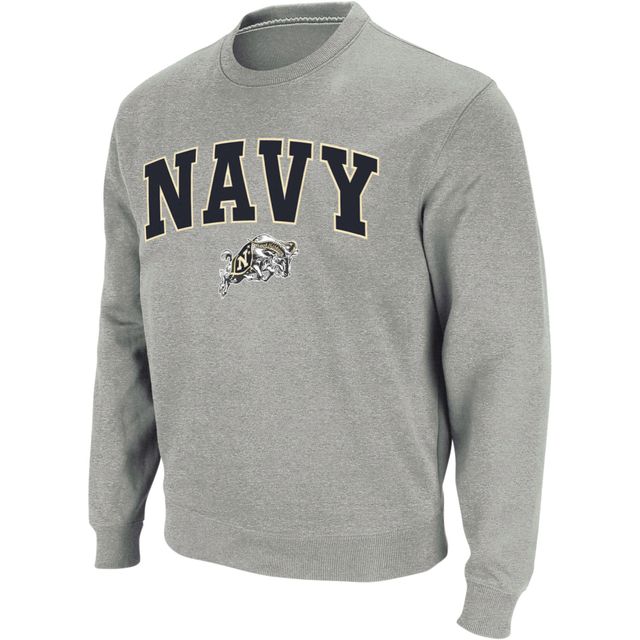 Colosseum Heather Grey Navy Midshipmen Arch & Logo Crew Neck Sweat-shirt pour homme