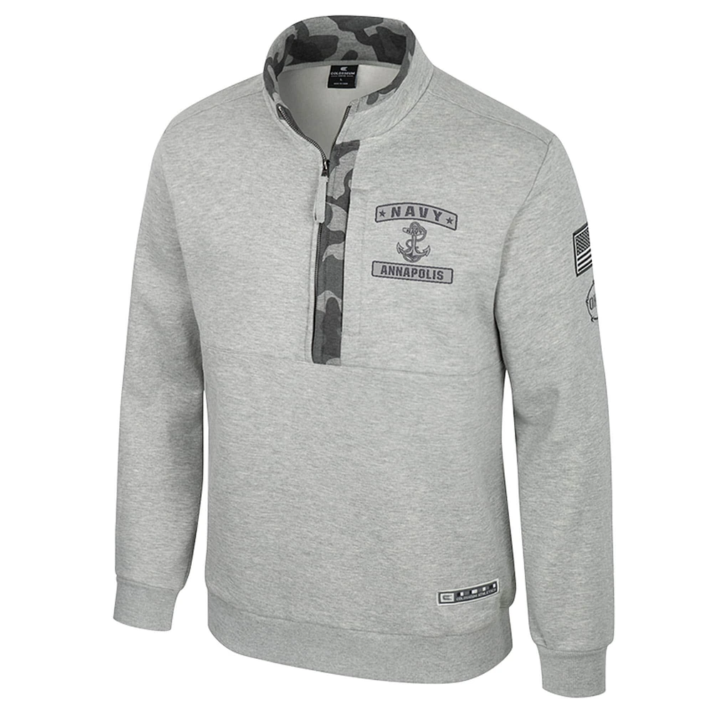 Veste polaire à fermeture éclair quart de tour Colosseum Heather Grey Navy Midshipmen OORAH OHT Military Appreciation pour homme