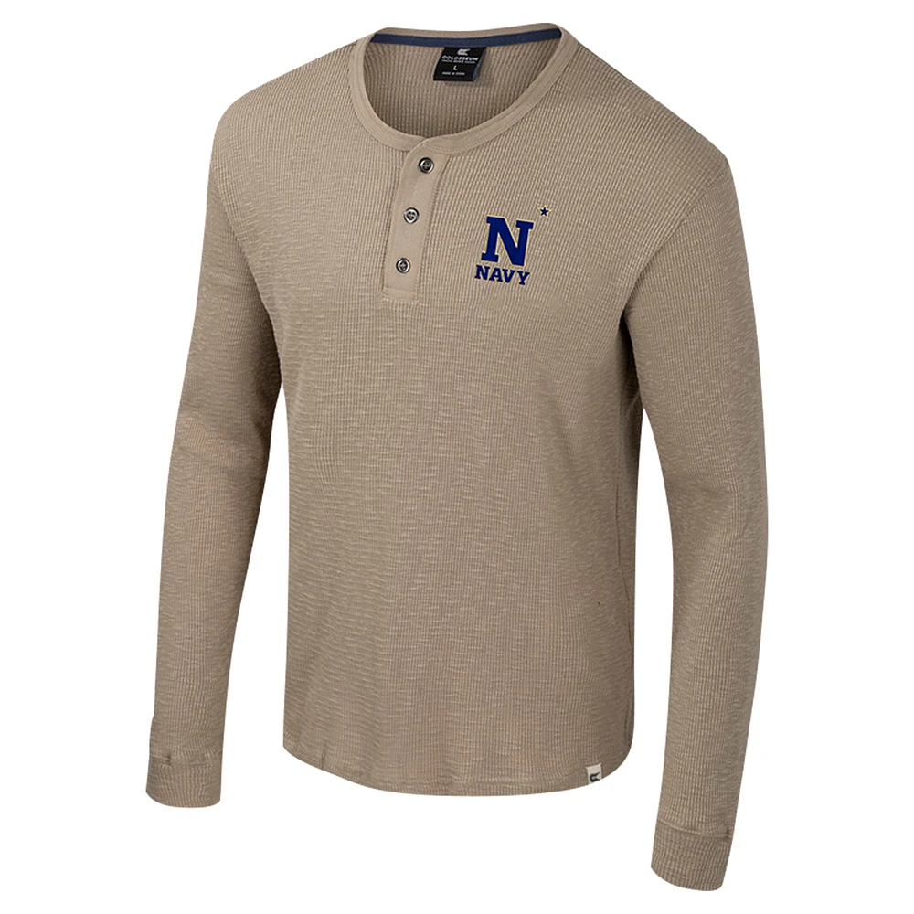 Chemise Henley à manches longues pour homme Colosseum Tan Navy Midshipmen Great Outdoors