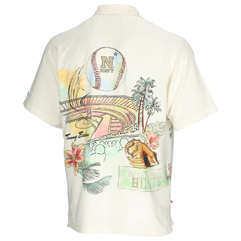 Men's Tommy Bahama Cream Navy Midshipmen Paradise Fly Ball Camp Button-Up Shirt
