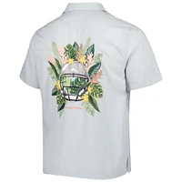Men's Tommy Bahama Gray Navy Midshipmen Coconut Point Frondly Fan Camp IslandZone Button-Up Shirt
