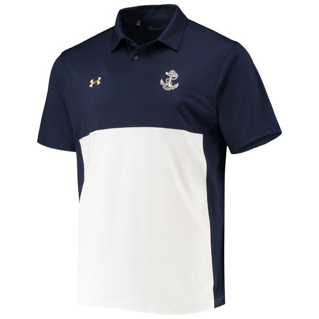 Polo Under Armour Navy/White Navy Midshipmen 2022 Blocked Coaches Performance pour homme