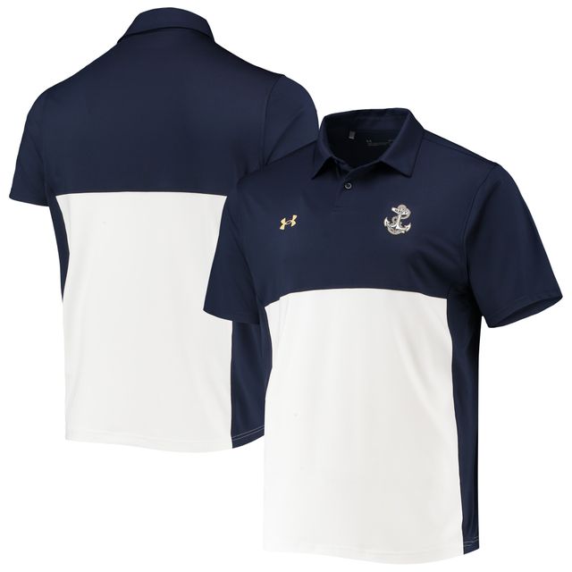 Polo Under Armour Navy/White Navy Midshipmen 2022 Blocked Coaches Performance pour homme