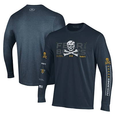 T-shirt à manches longues Under Armour Navy Midshipmen 2024 Rivalry Skull Performance pour homme