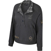 Women's Colosseum  Heather Charcoal Navy Midshipmen OHT Military Appreciation Payback Henley Thermal Sweatshirt