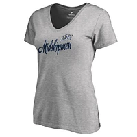 Women's Fanatics Heathered Gray Navy Midshipmen Plus Dora V-Neck T-Shirt