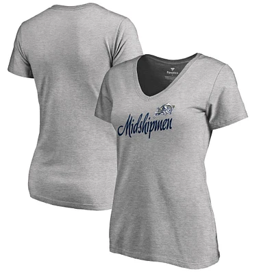 Women's Fanatics Heathered Gray Navy Midshipmen Plus Dora V-Neck T-Shirt