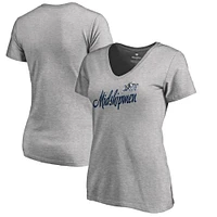 Women's Fanatics Heathered Gray Navy Midshipmen Plus Dora V-Neck T-Shirt