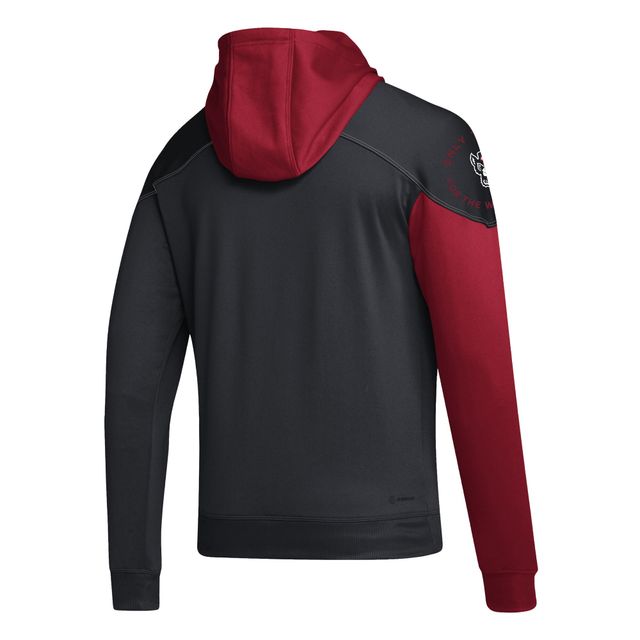 Sweat à capuche adidas AEROREADY NC State Wolfpack Block Stadium noir/rouge pour homme