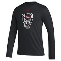 T-shirt d'avant-match à manches longues avec logo adidas pour hommes, NC State Wolfpack Primary Locker, noir