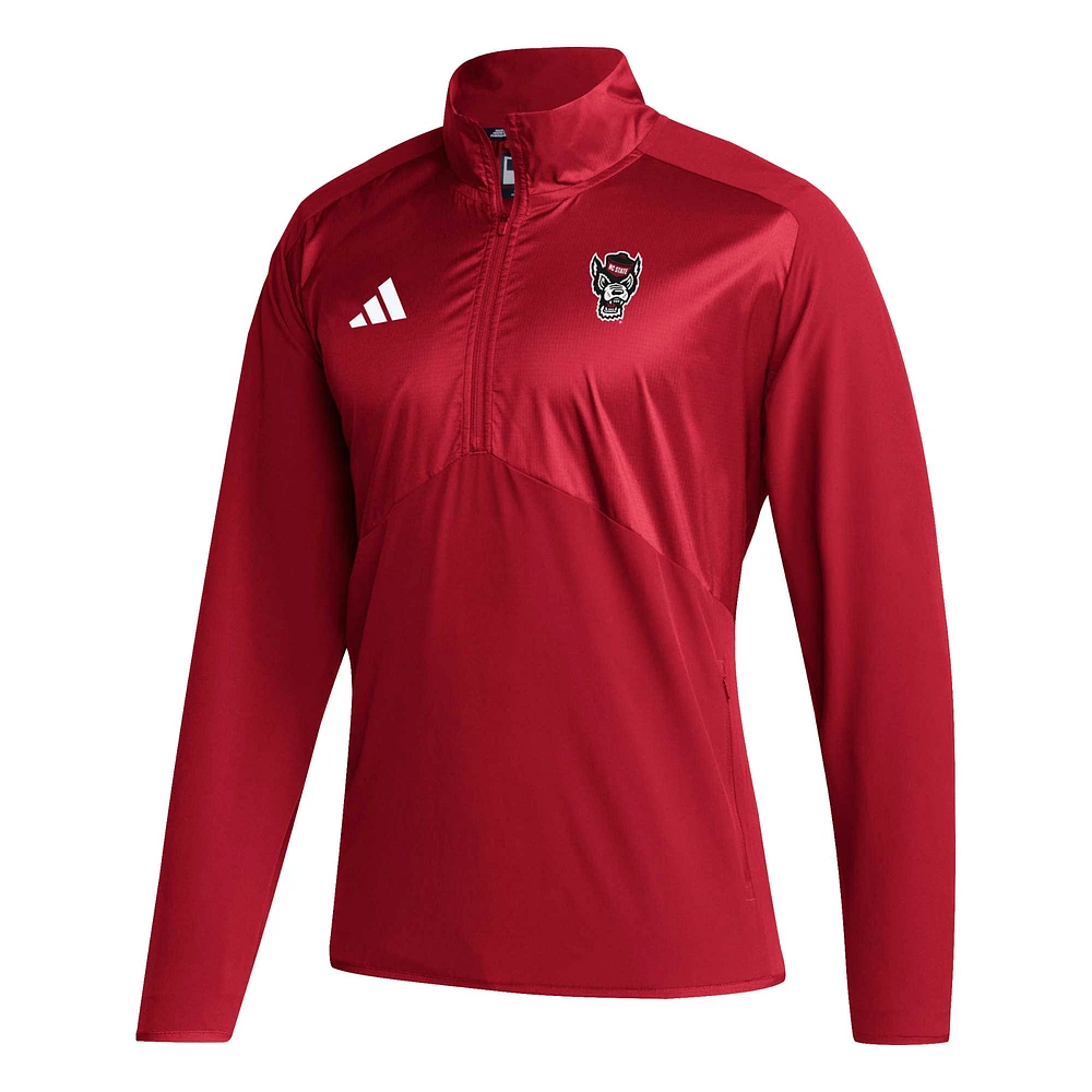 Men's adidas Red NC State Wolfpack Sideline AEROREADY Raglan Sleeve Quarter-Zip Jacket