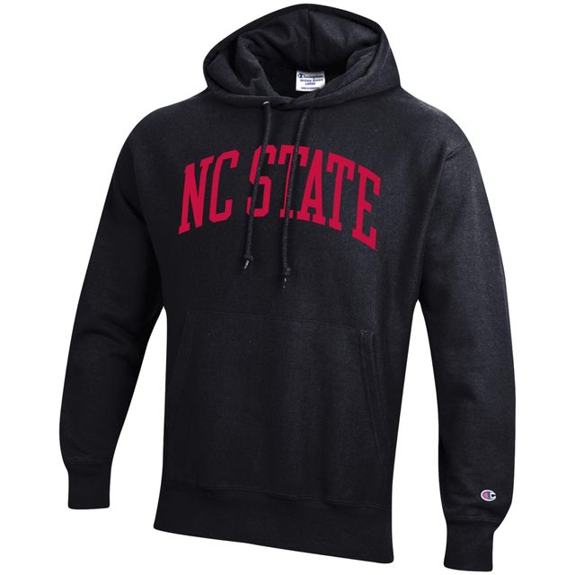 Sweat à capuche noir Champion NC State Wolfpack Team Arch Reverse Weave pour homme