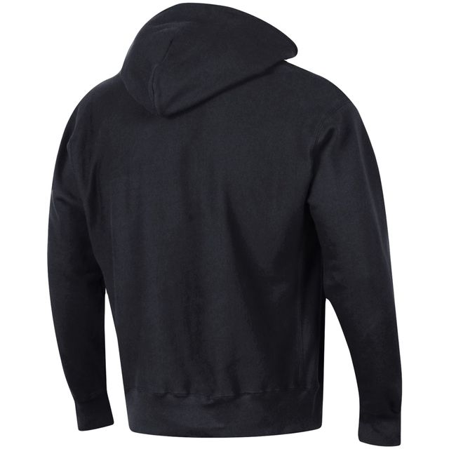 Sweat à capuche noir Champion NC State Wolfpack Team Arch Reverse Weave pour homme