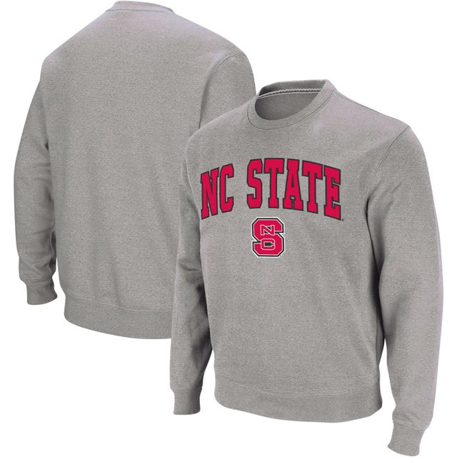 Colosseum Heather Grey Sweat-shirt à col rond avec arc et logo NC State Wolfpack pour homme