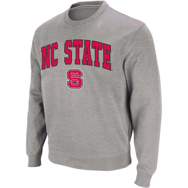 Colosseum Heather Grey Sweat-shirt à col rond avec arc et logo NC State Wolfpack pour homme