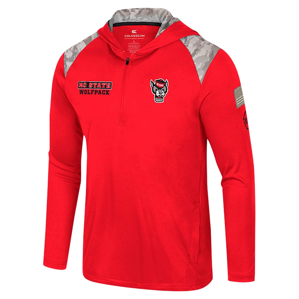 Men's Colosseum Red NC State Wolfpack OHT Military Appreciation Quarter-Zip Hoodie Jacket
