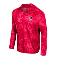 Men's Colosseum Red NC State Wolfpack Palms Printed Lightweight Quarter-Zip Hooded Top