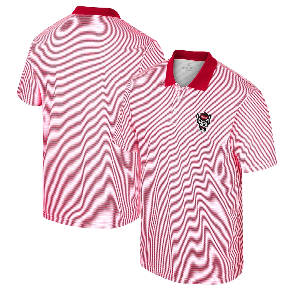 Men's Colosseum White/Red NC State Wolfpack Print Stripe Polo