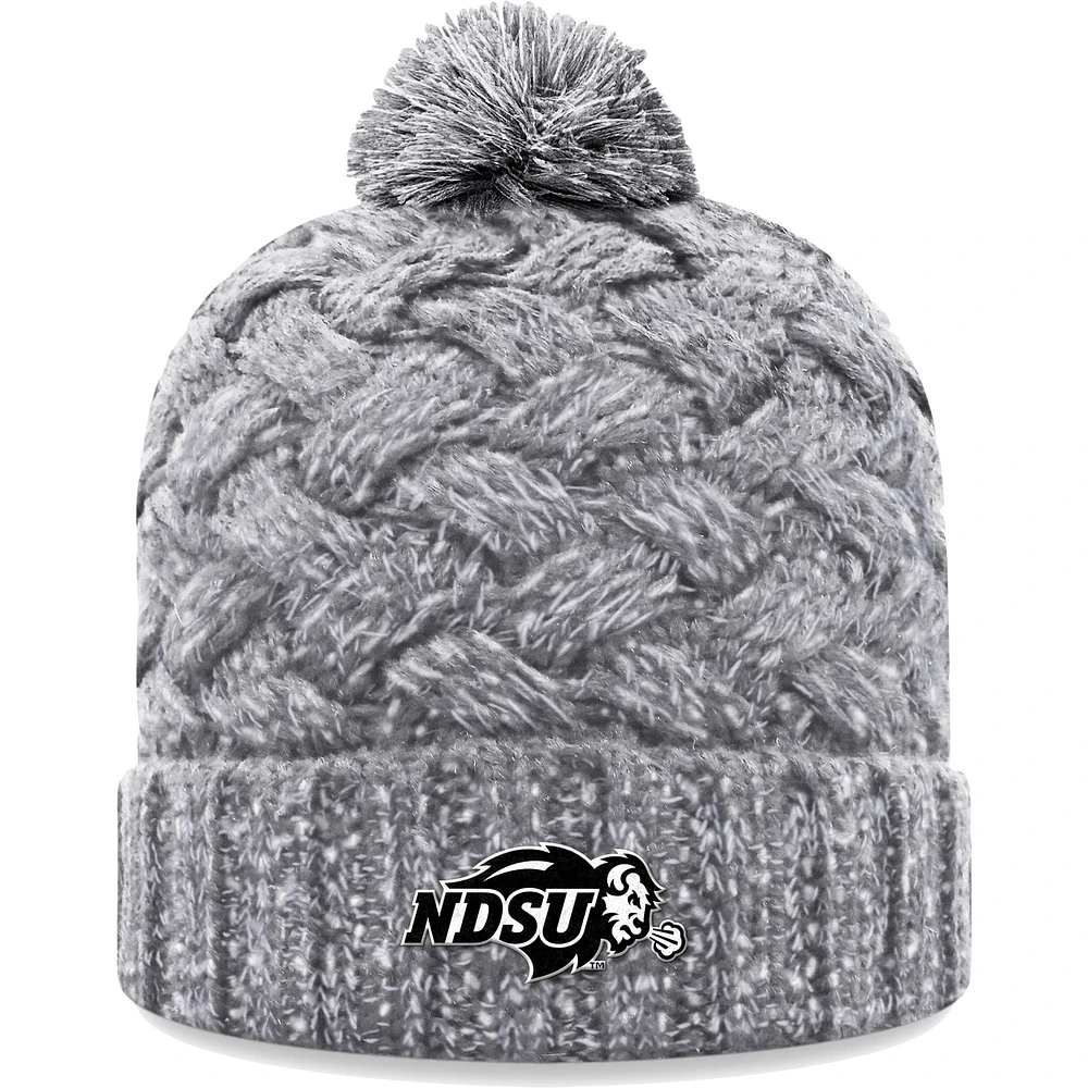 Bonnet en tricot à revers arctique NDSU Bison Arctic pour femme avec pompon Top of the World gris chiné