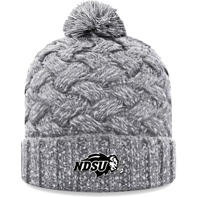 Bonnet en tricot à revers arctique NDSU Bison Arctic pour femme avec pompon Top of the World gris chiné